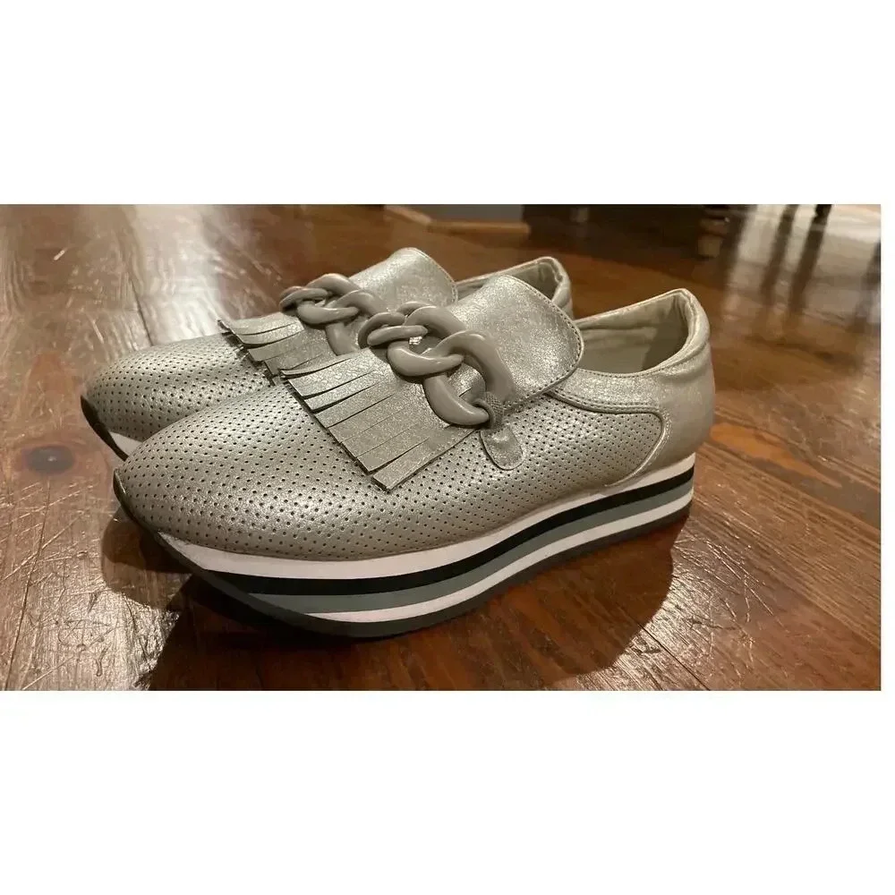 Coconuts by Matisse Women's Bess Silver Metallic Chain Perforated Loafers, 7